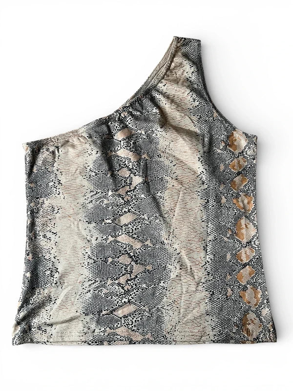 Top monospalla pitonato leggermente shimmer