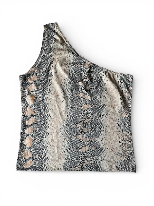 Top monospalla pitonato leggermente shimmer