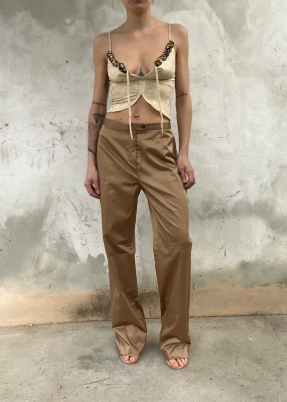 Pantaloni stretch satin gold