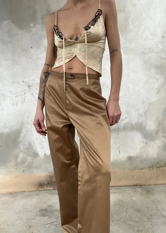 Pantaloni stretch satin gold