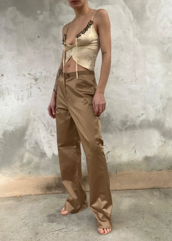 Pantaloni stretch satin gold