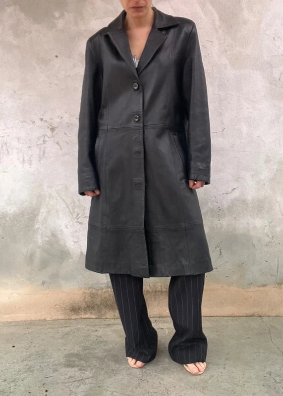 Trench anni 90 nero in pelle