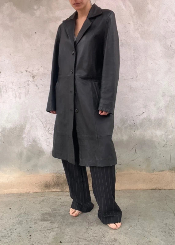 Trench anni 90 nero in pelle