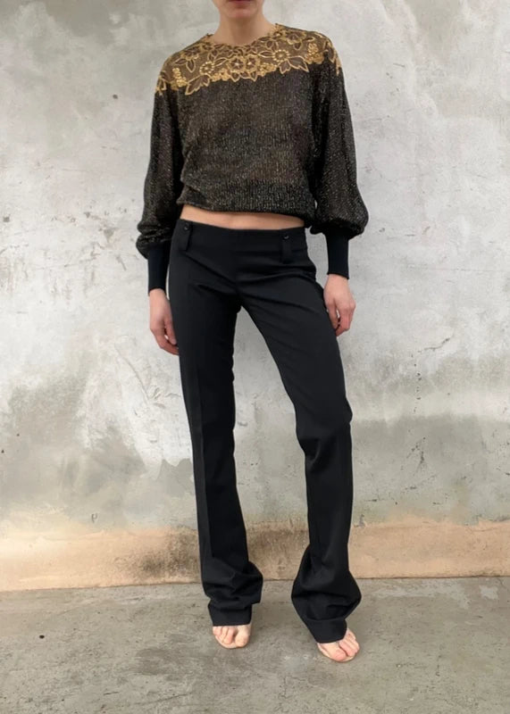 Pantaloni vita bassissima in misto lana neri