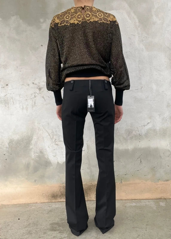 Pantaloni vita bassissima in misto lana neri