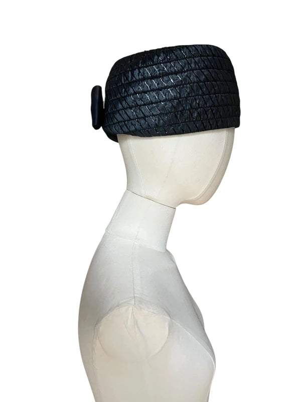 Pillbox in rafia blu anni'50