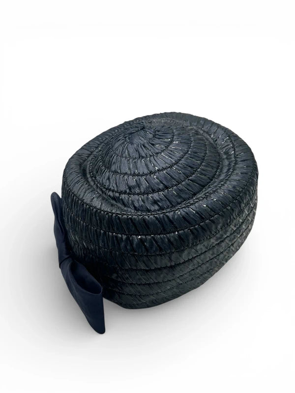 Pillbox in rafia blu anni'50