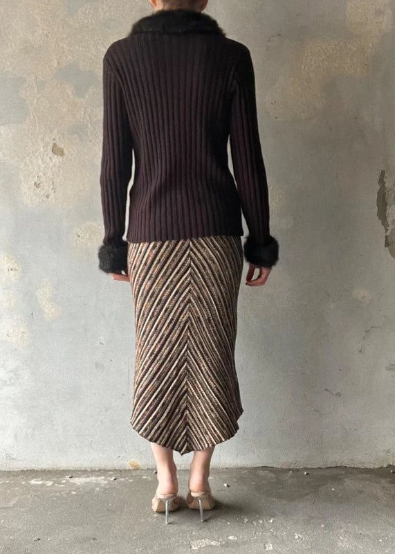 Cardigan marrone con bordi finta pelliccia