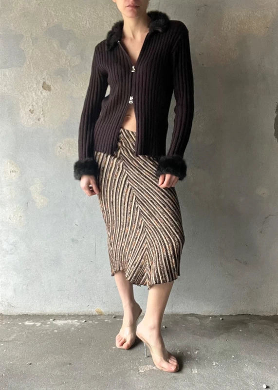Cardigan marrone con bordi finta pelliccia