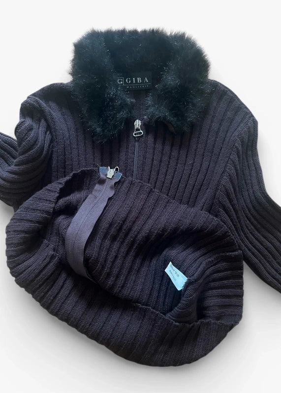 Cardigan marrone con bordi finta pelliccia