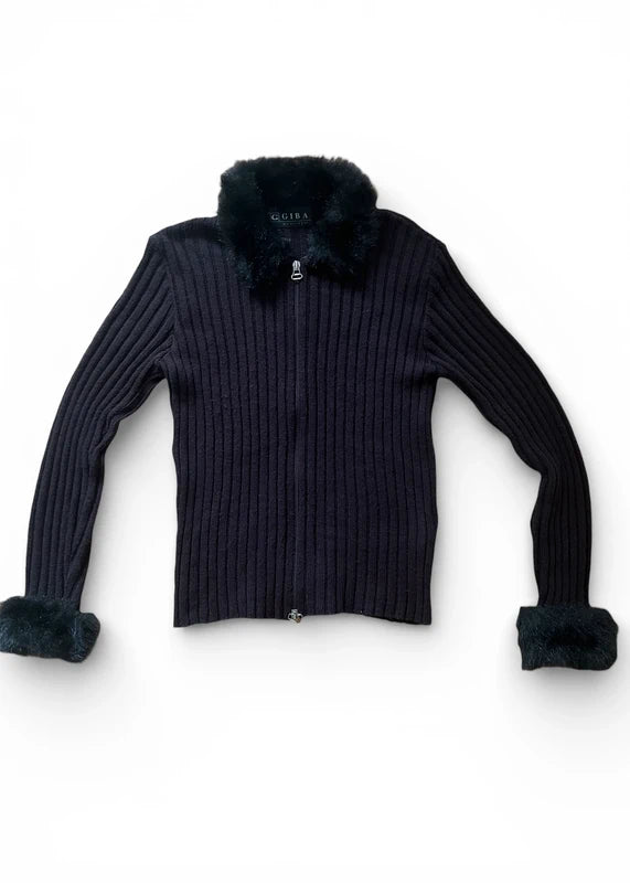 Cardigan marrone con bordi finta pelliccia