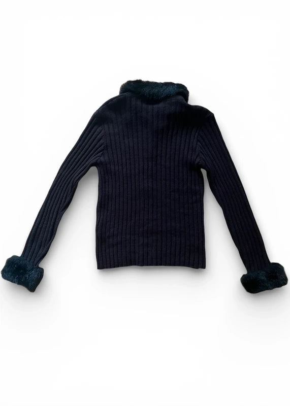 Cardigan marrone con bordi finta pelliccia