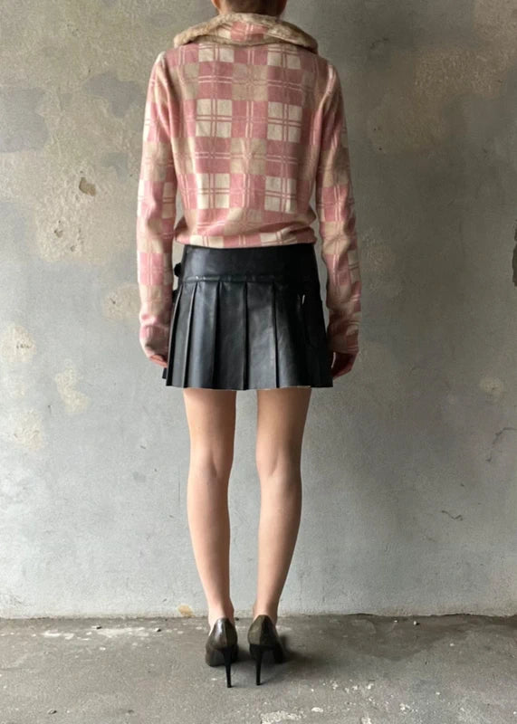 Maglione a quadri rosa con bordo pelliccia sintetica