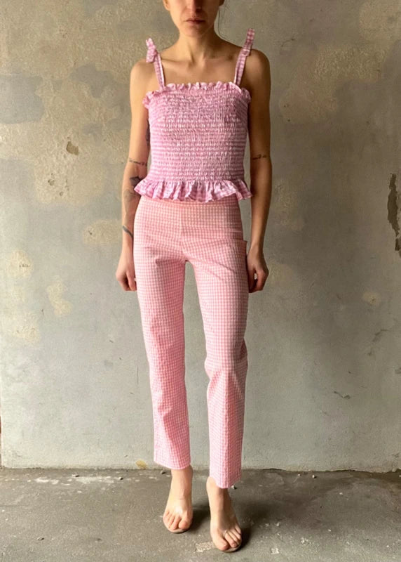 Pantaloni vichy rosa