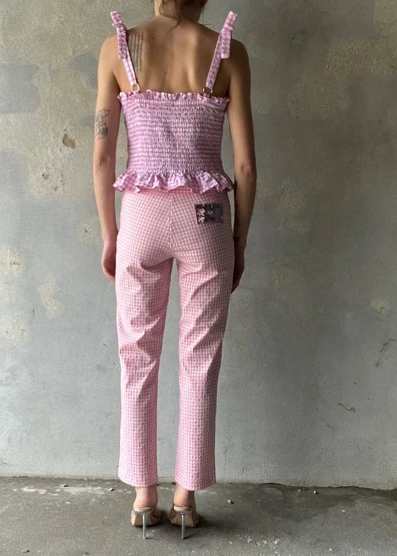 Pantaloni vichy rosa