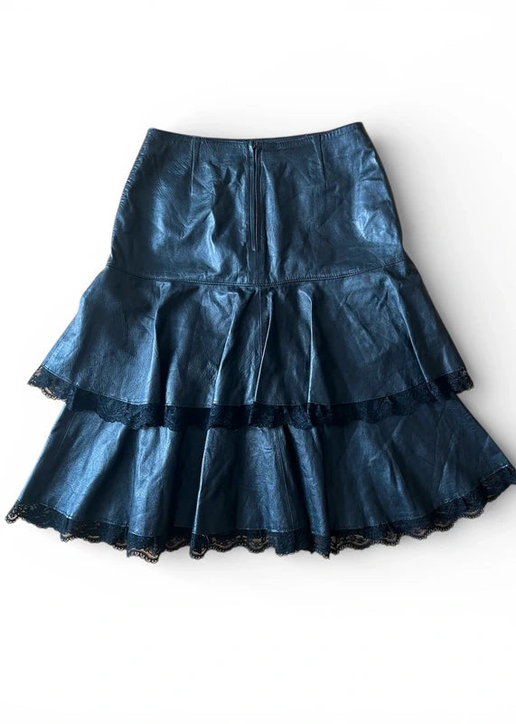 Gonna vera pelle con bordo pizzo