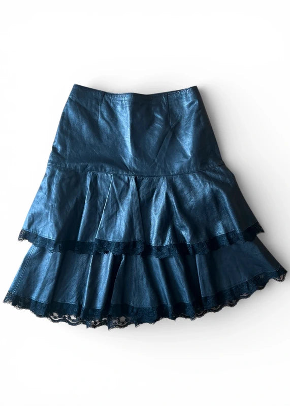 Gonna vera pelle con bordo pizzo