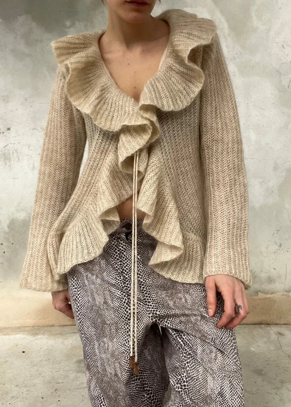 Cardigan beige con collo ampio