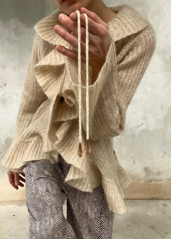 Cardigan beige con collo ampio