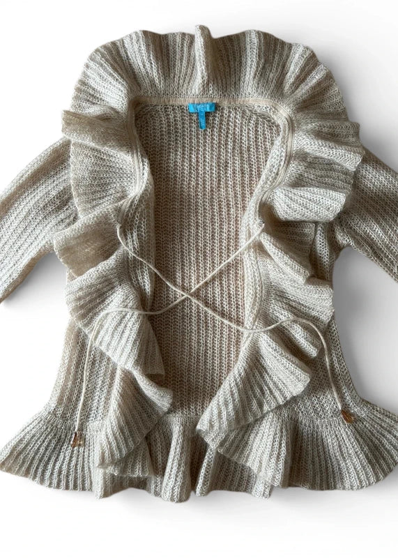 Cardigan beige con collo ampio