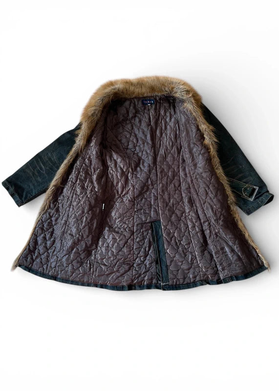 Giacca denim wash sabbia con pelliccia sintetica