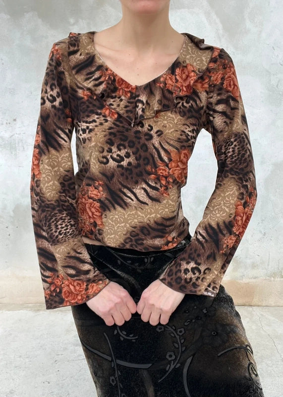 Top leopardato con rouches