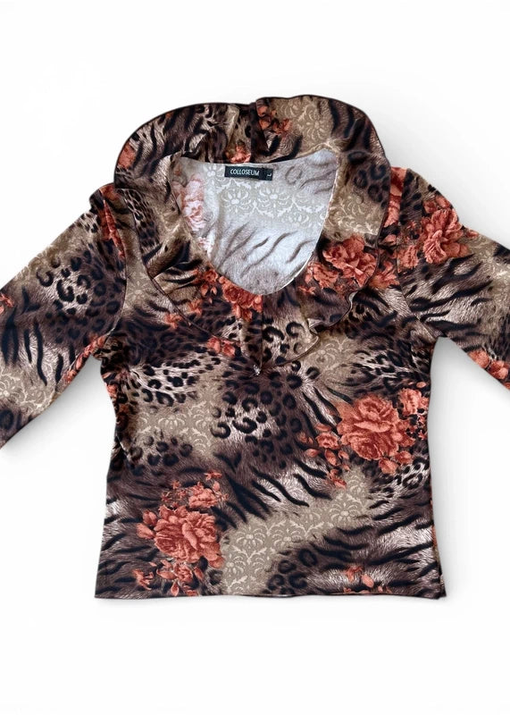 Top leopardato con rouches