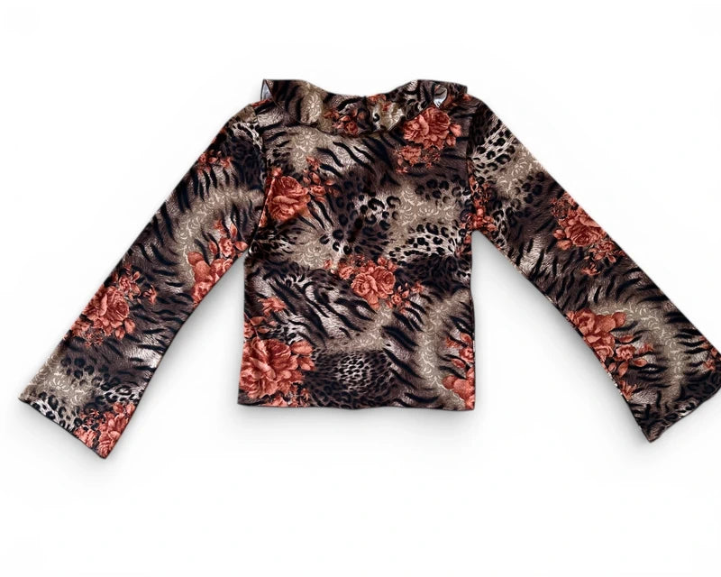 Top leopardato con rouches