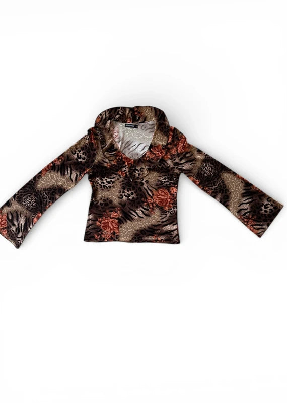 Top leopardato con rouches