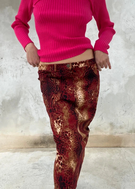 Gonna midi leopardata bordeaux