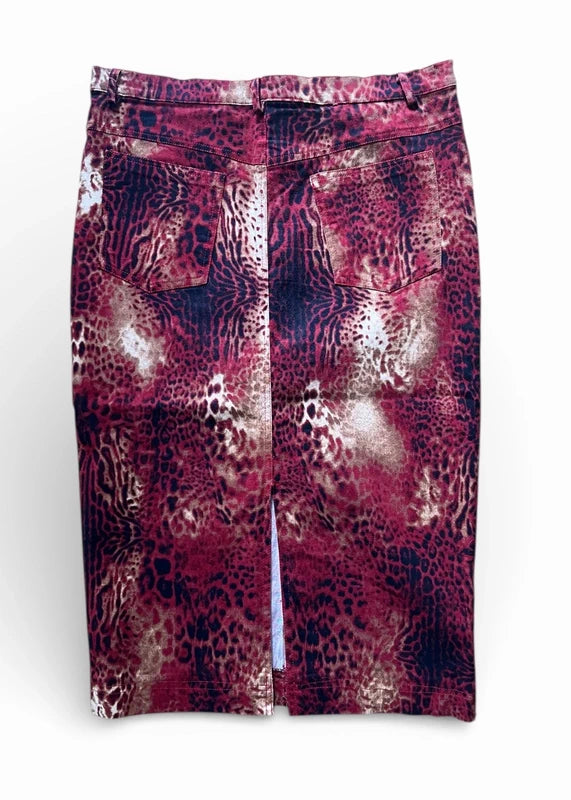 Gonna midi leopardata bordeaux