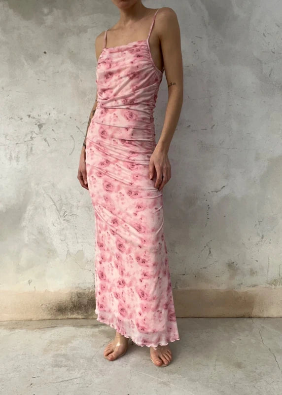 Abito lungo rosa drappeggiato