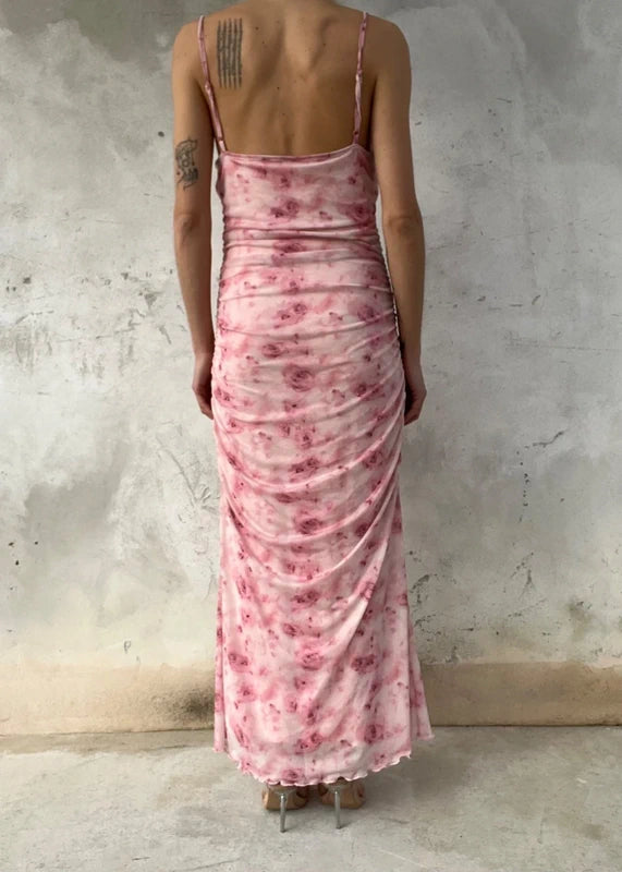 Abito lungo rosa drappeggiato