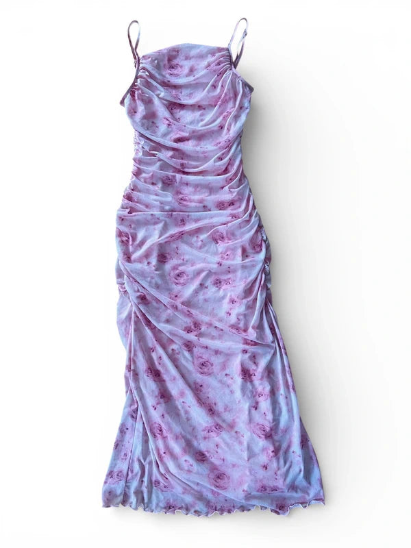 Abito lungo rosa drappeggiato