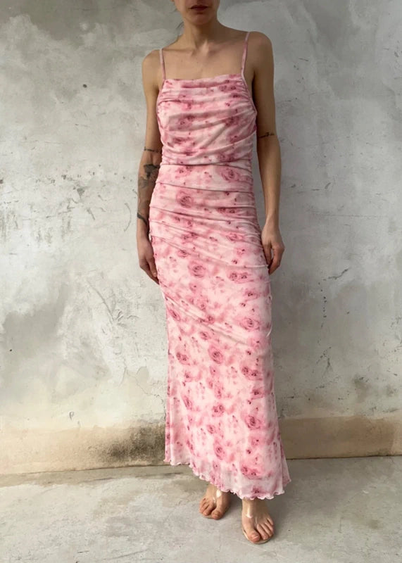 Abito lungo rosa drappeggiato