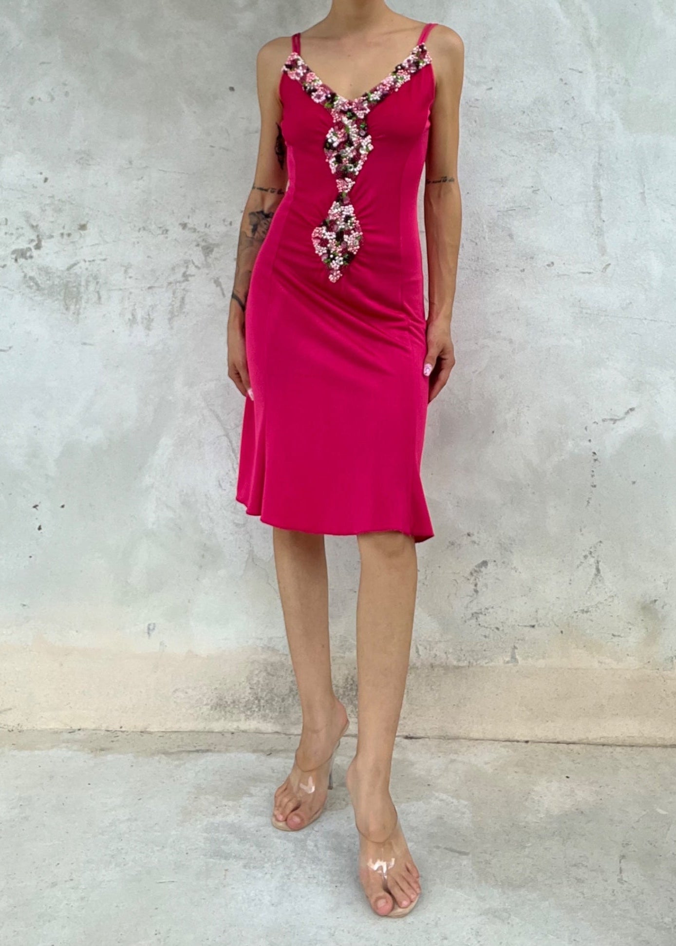 Abito vintage fucsia estivo con perline