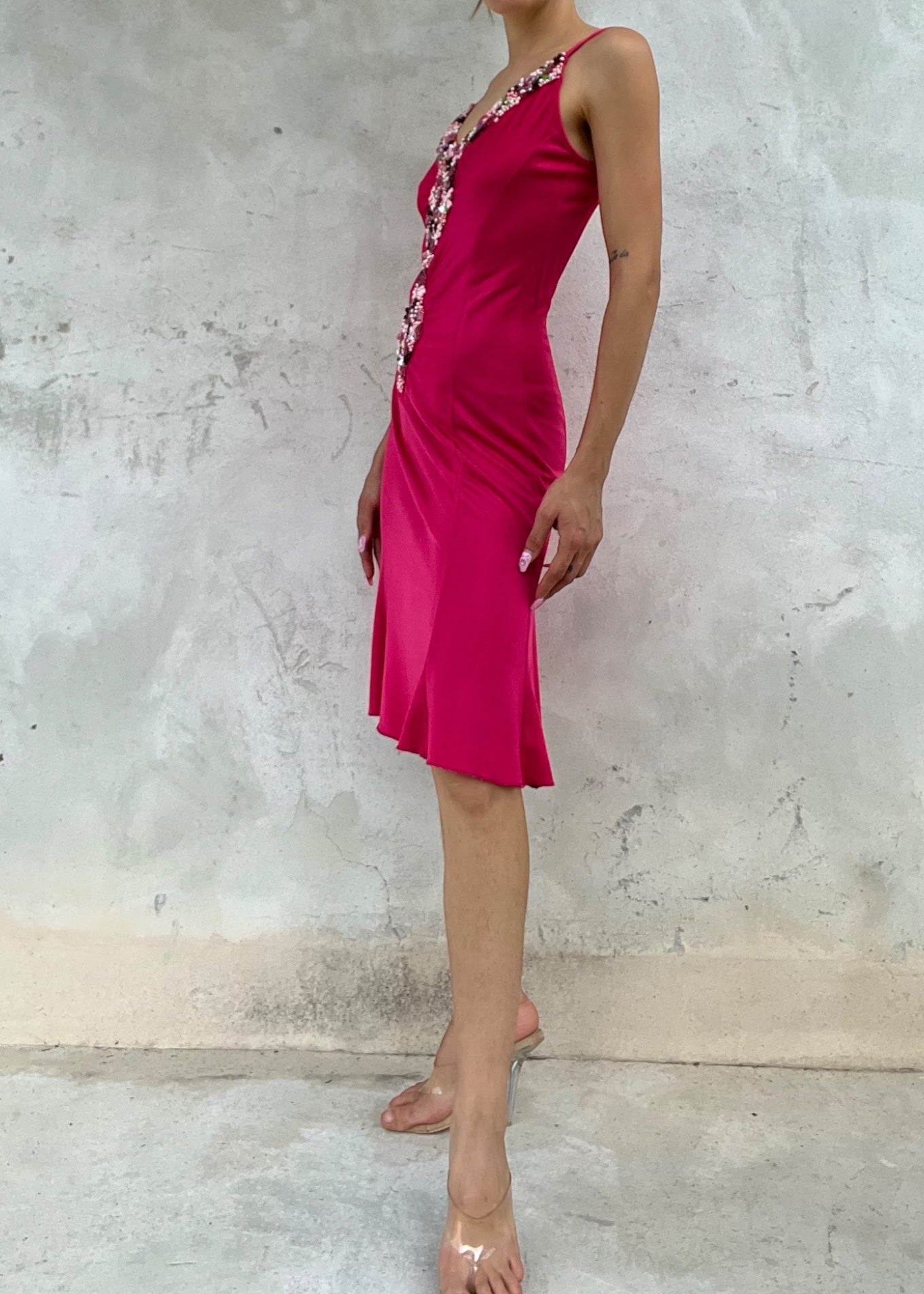 Abito vintage fucsia estivo con perline