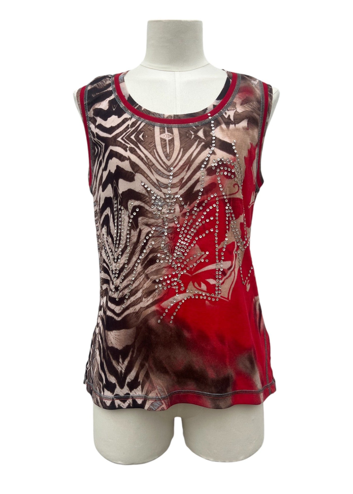 Top vintage in mesh stampato con pailettes