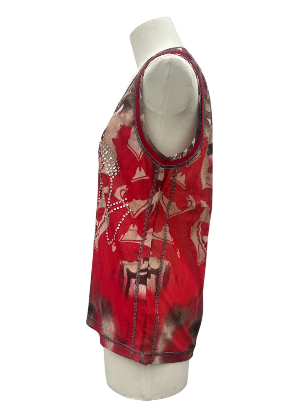 Top vintage in mesh stampato con pailettes