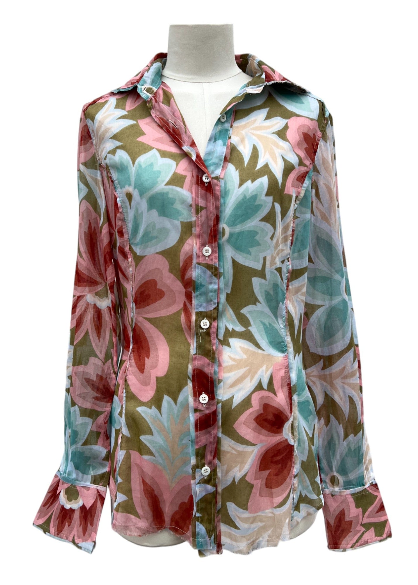 Camicia con pattern floreale rosa e azzurro