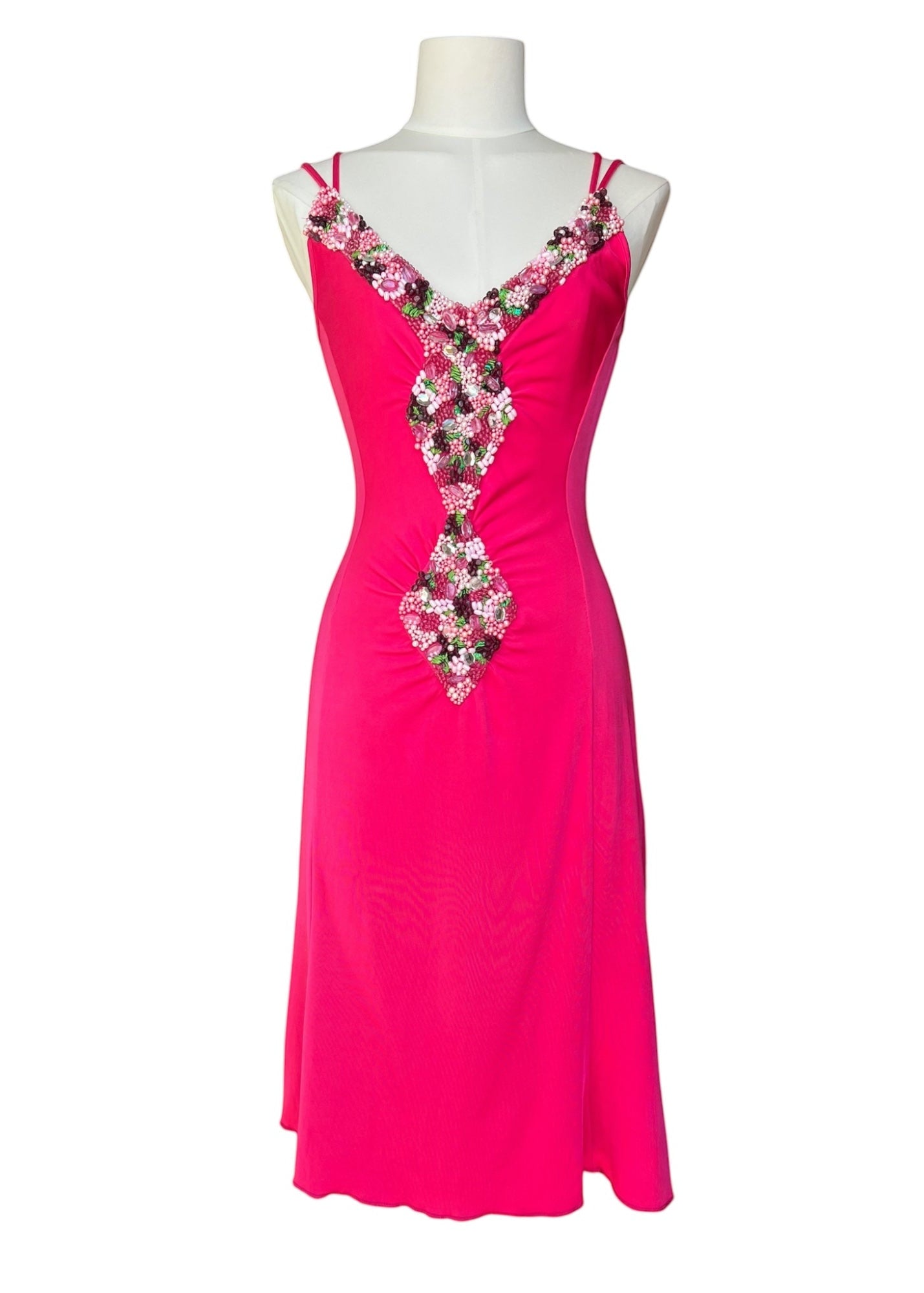 Abito vintage fucsia estivo con perline