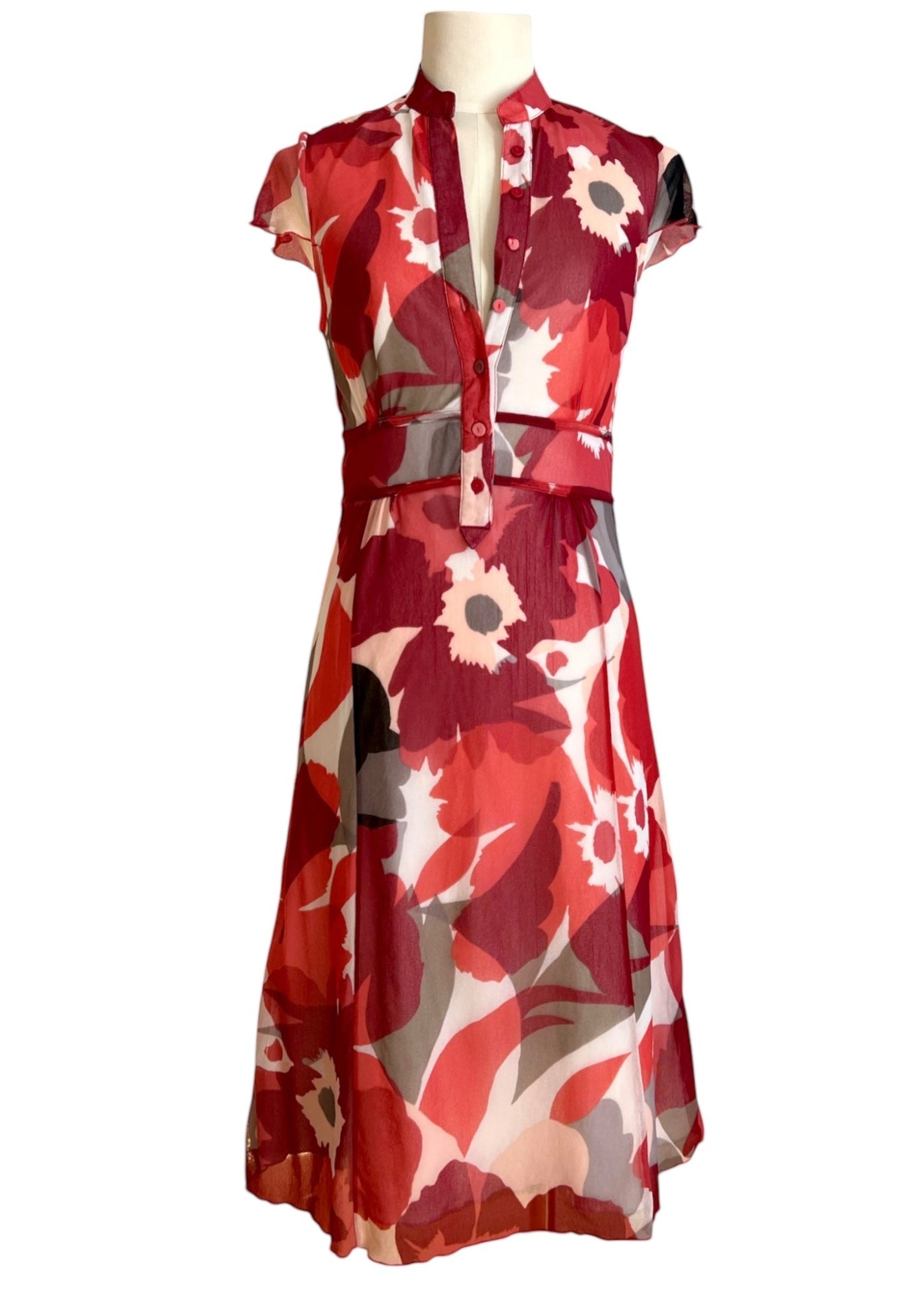 Abito anni 2000 rosso con stampa floreale