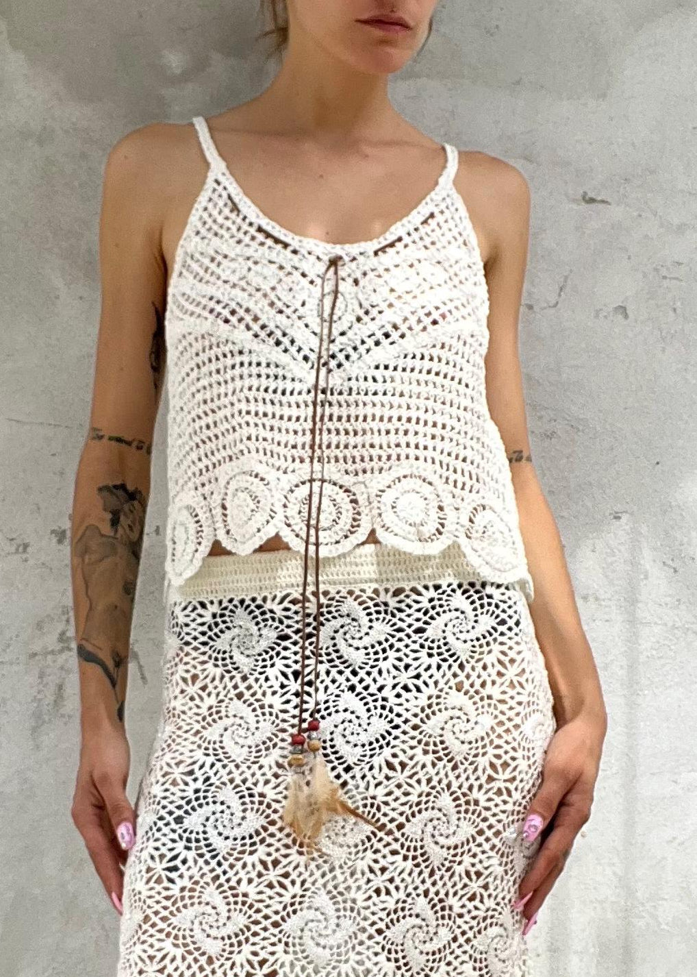 Boho top bianco crochet