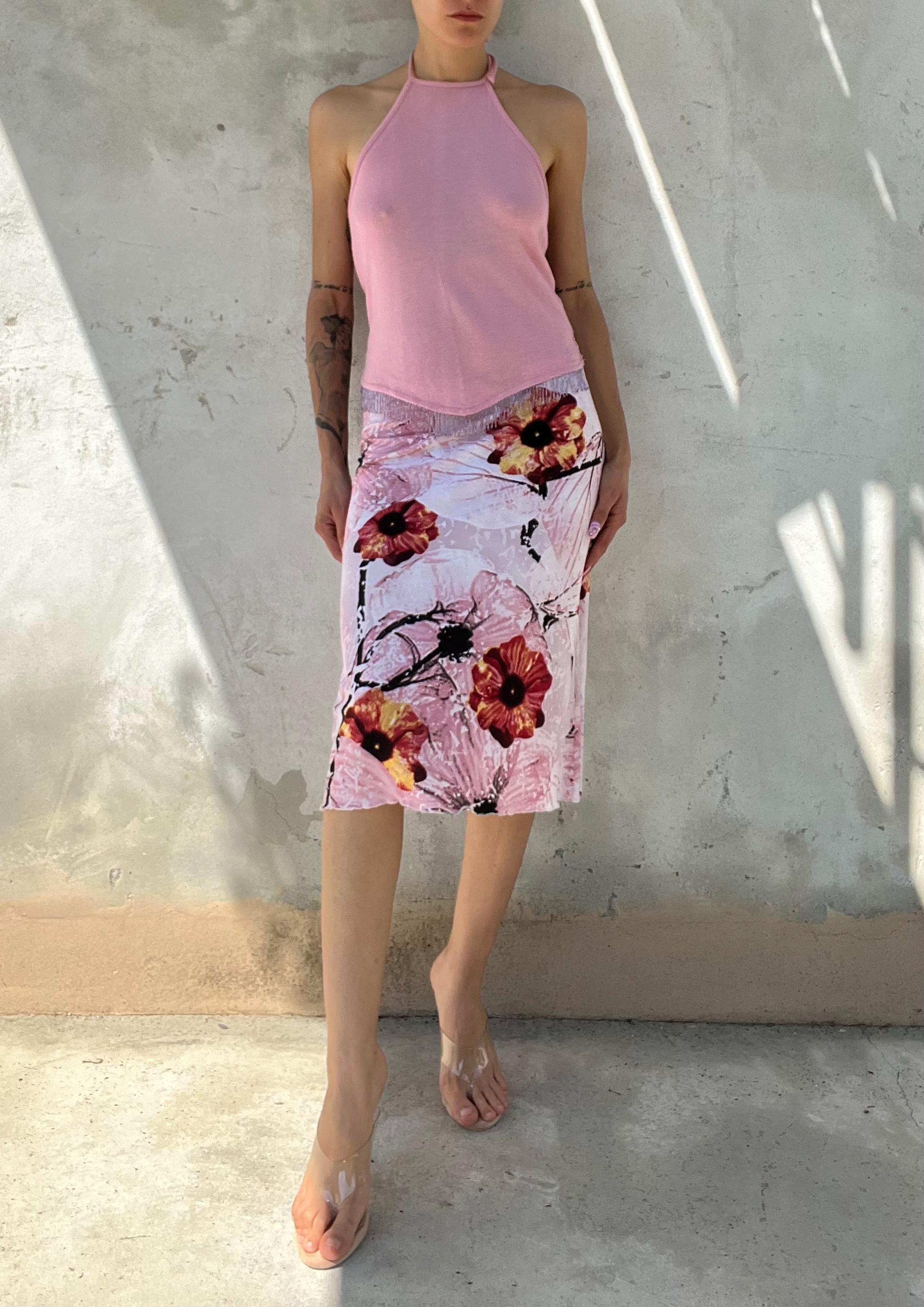 gonna vintage rosa ricamata a fiori