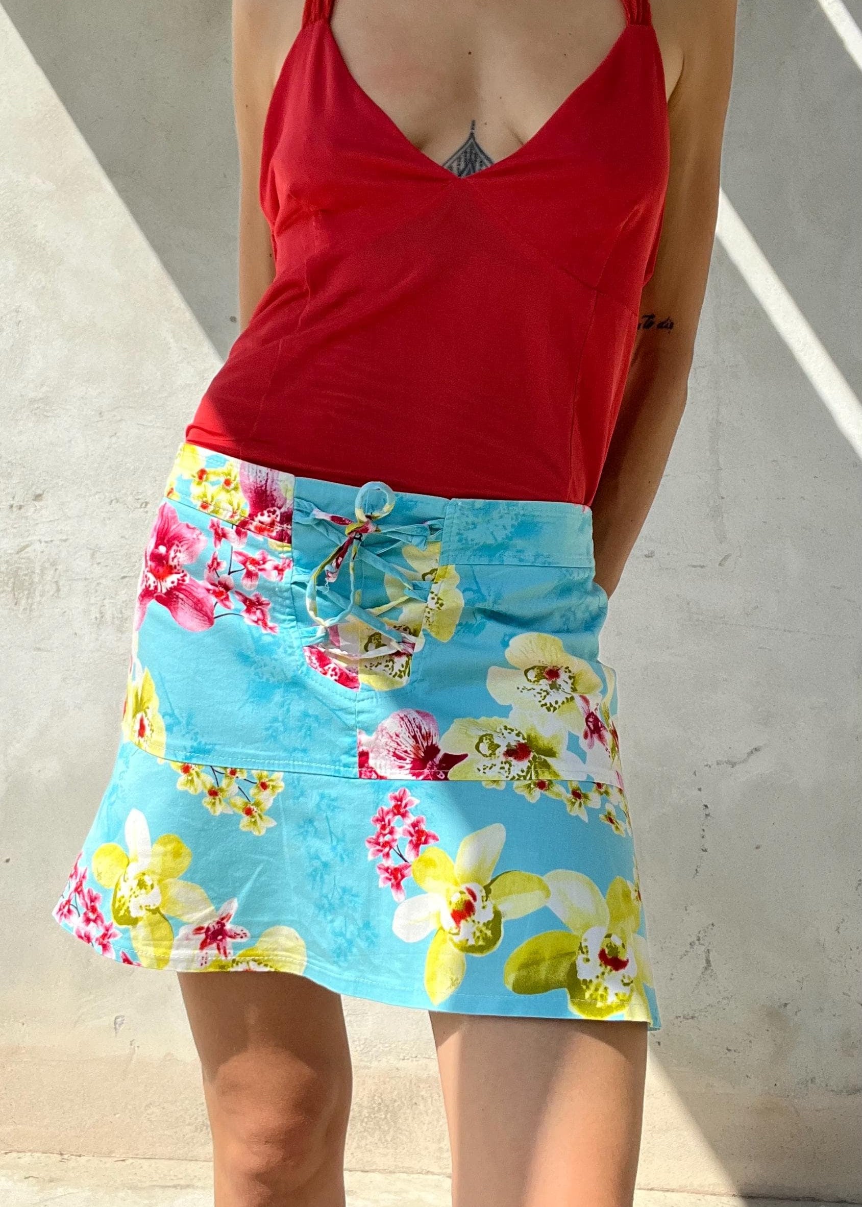 Mni gonna stampata azzurra a fiori