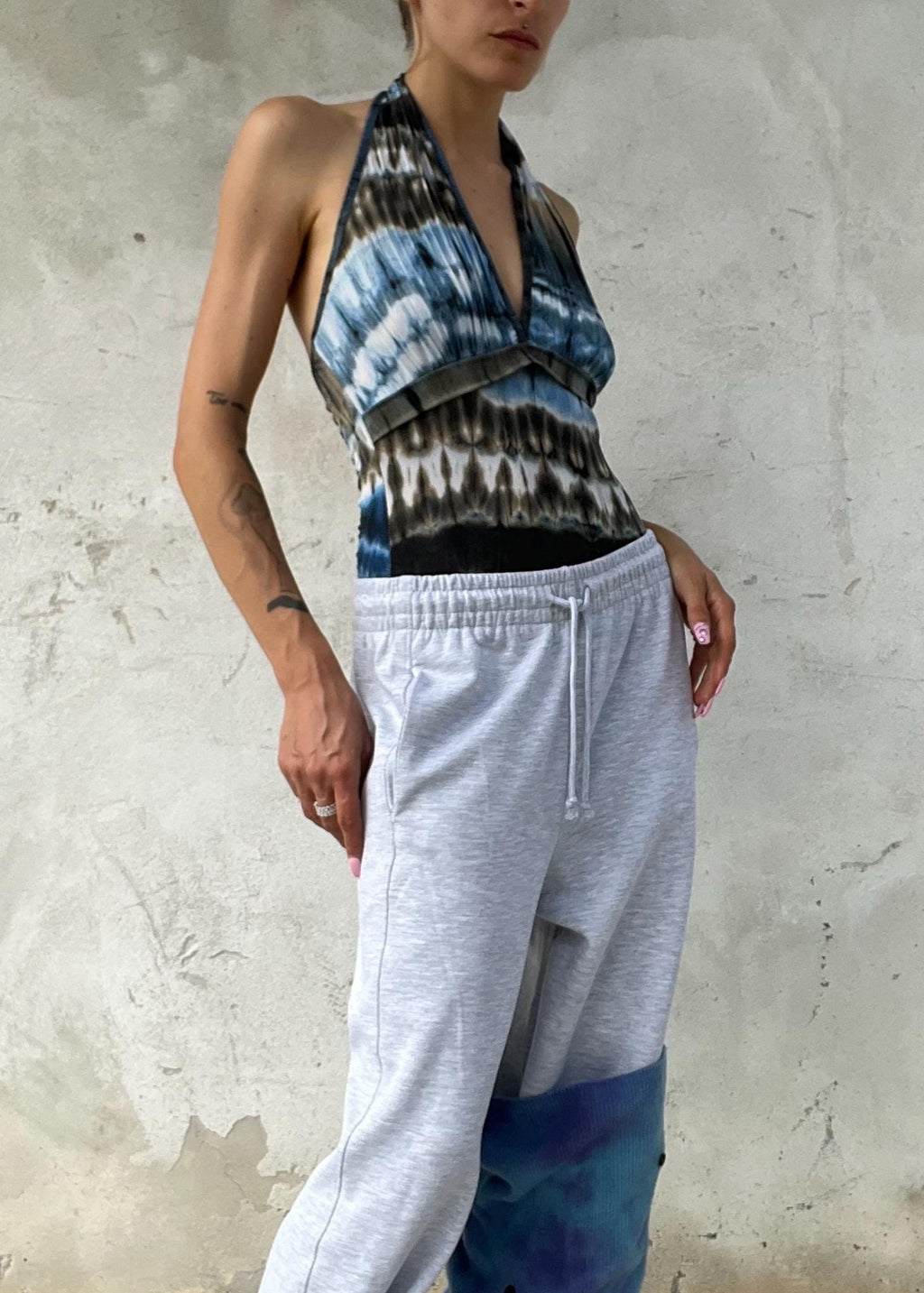 Top vintage tie dye blu nero e marrone