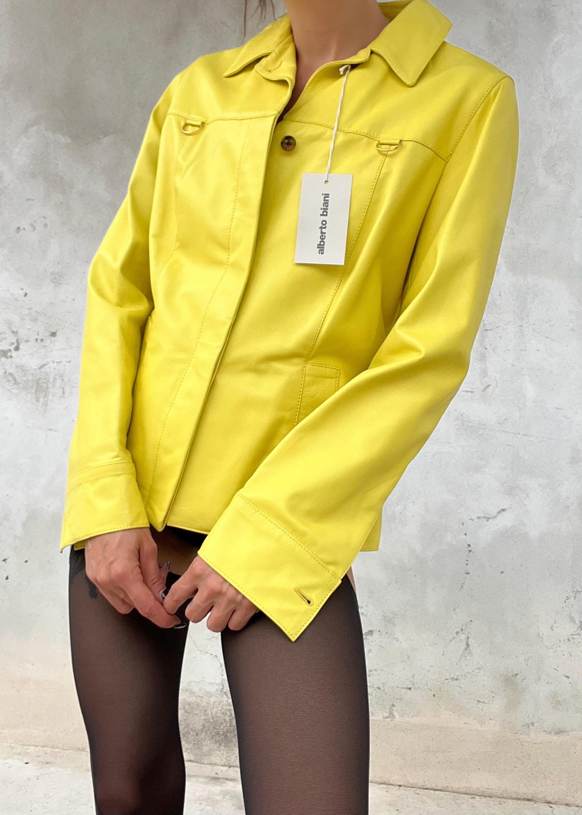 Giacca gialla vintage in pelle Alberto Biani 