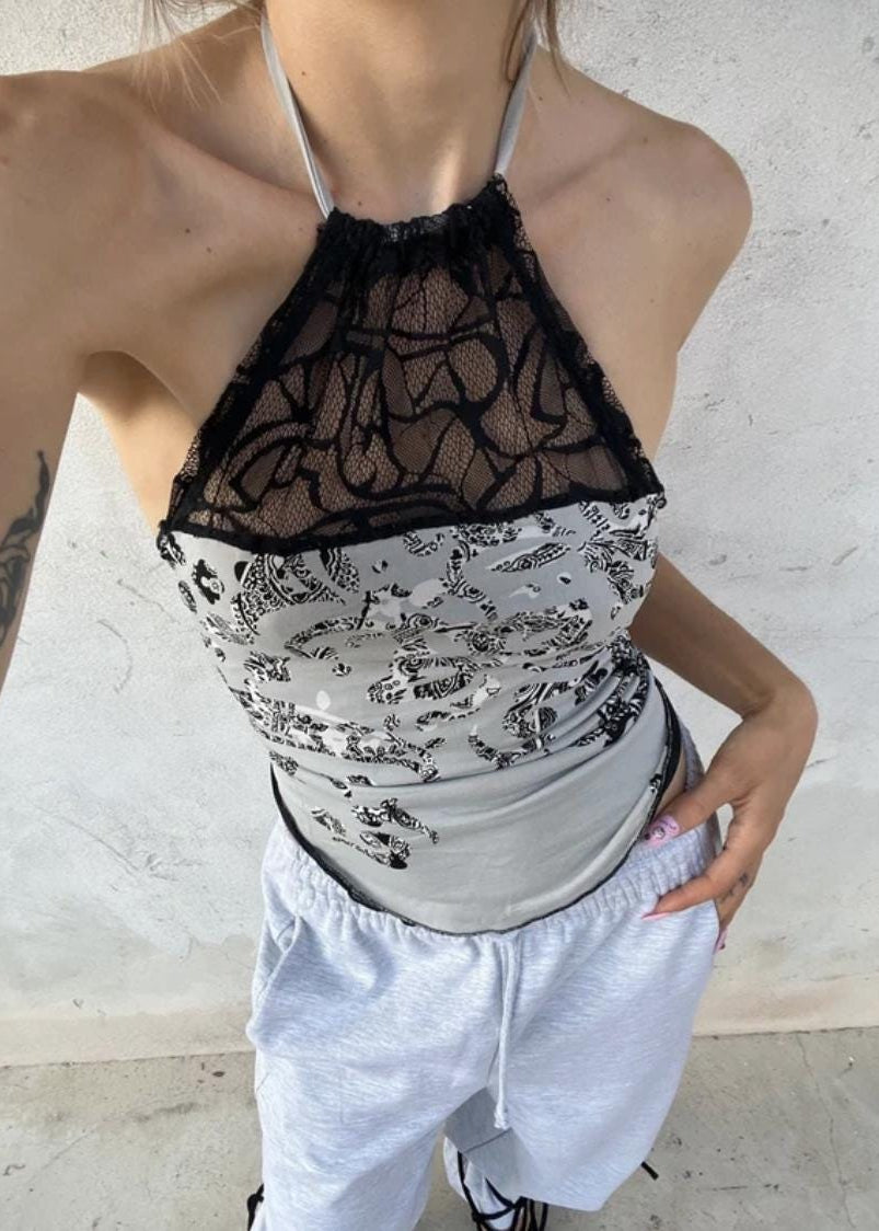 Top bandana y2k con pizzo