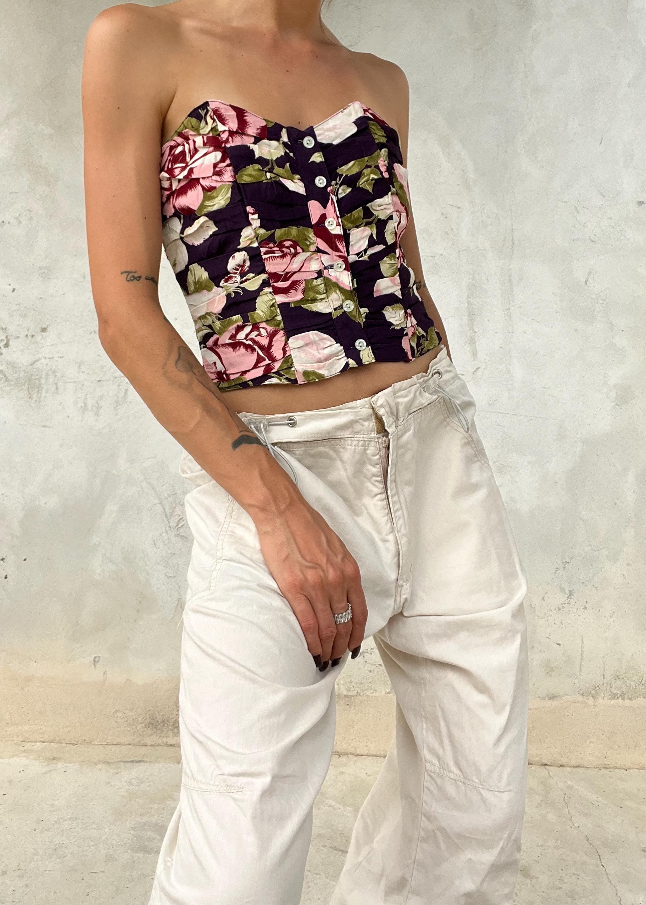 Corsetto vintage viola con motivo floreale