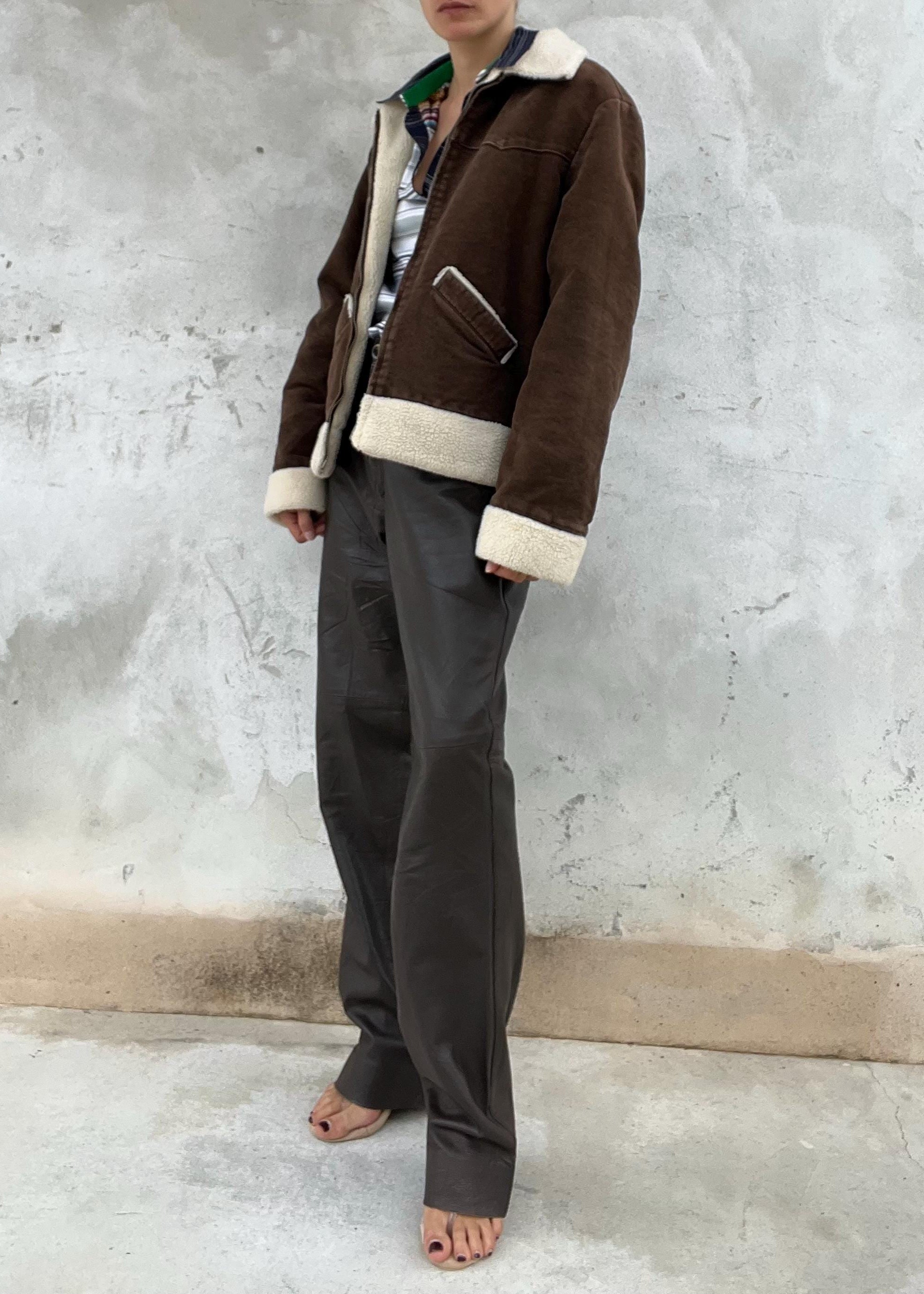 Shearling di cotone esterno marrone e interno panna